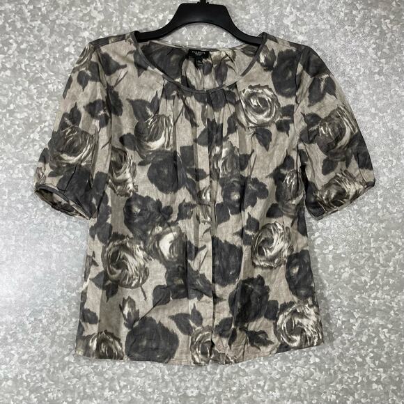 Talbots Women's Gray Bold Floral Button Up Blouse - Size 10P (Petite) - Corpcore - Picture 1 of 6